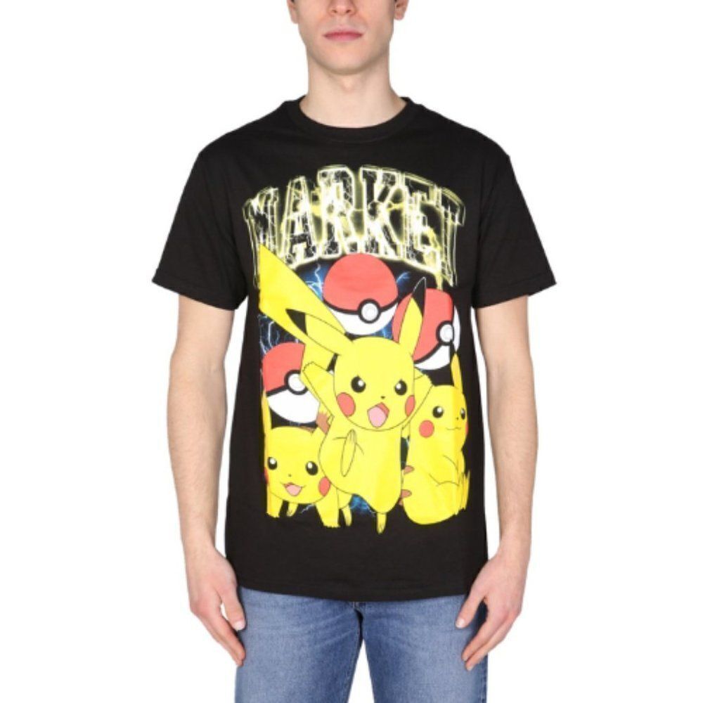 Market Men's Black Pokemon Pikachu Cotton Short Sleeves T-shirt Size Medium
